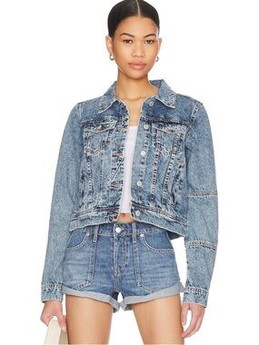 Free People "Rumors" denim jacket in a light wash with distressed S